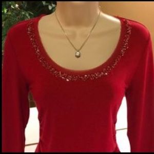 White House Black Market-3/4 Sleeve Red Shirt- XXS